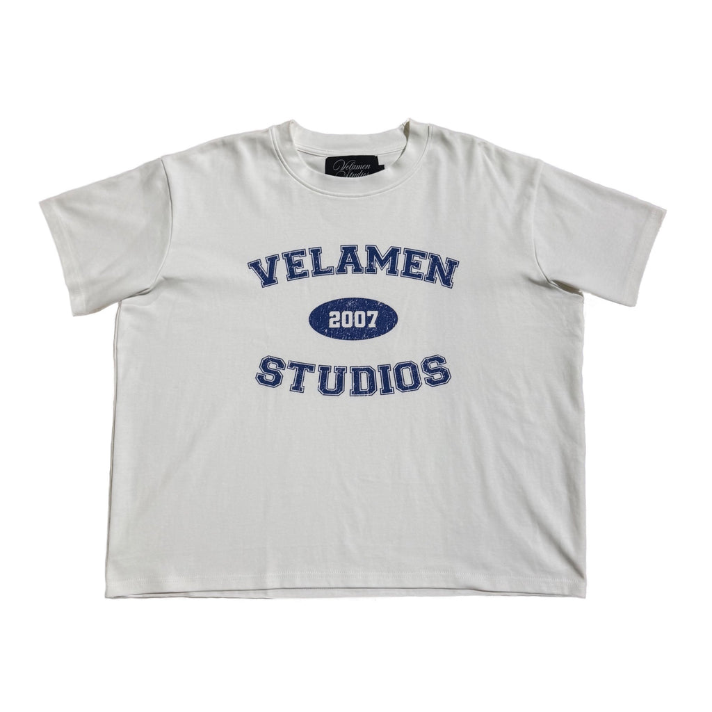 "Blue/White Varsity Tee"